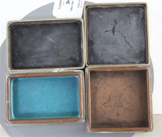 Two Chinese Paktong ink boxes, Guangxu period, 9.5cm and 8cm